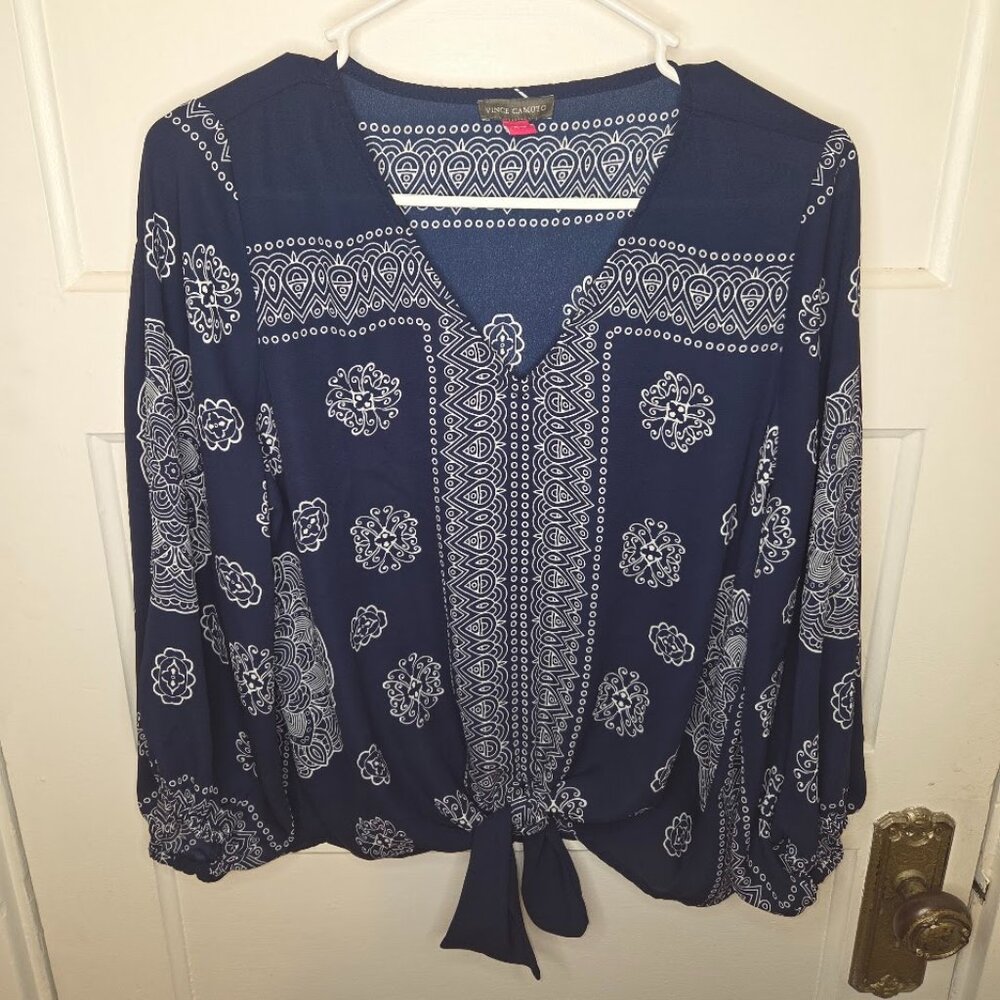 Vince Camuto Women's Blouse - Women's Size S - Navy Blue with White designs